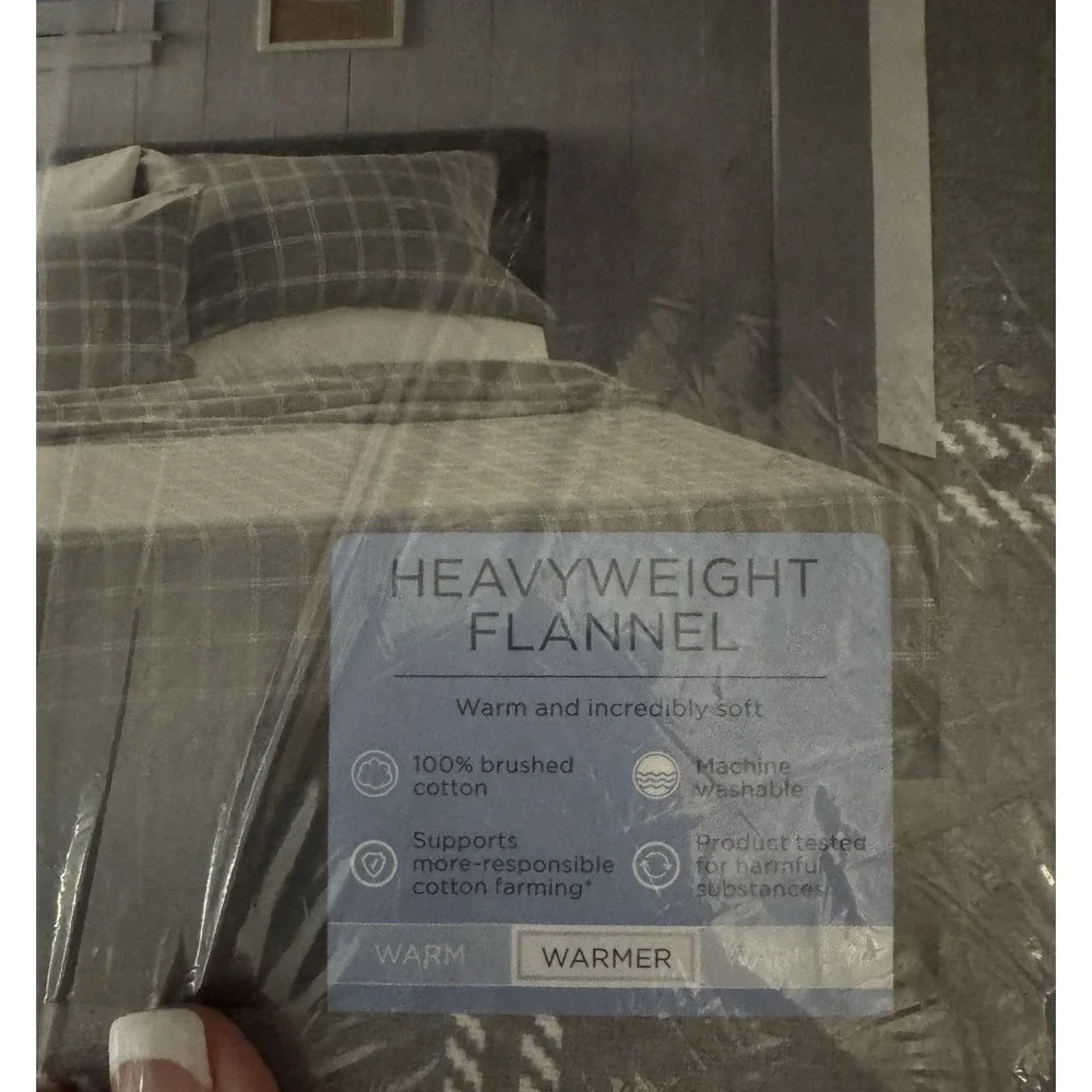 Cuddl Duds King Size Heavyweight Flannel Gray & Ivory Plaid Sheets New in Pkg